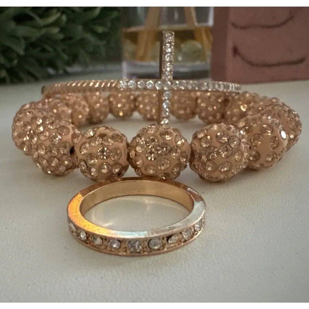 Pink Crystal Bracelet And Ring Set Women’s Jewelry